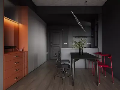 Modern living room dining room interior scenes 445 3D model