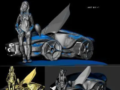 car with girl  3d printig model 3D print model