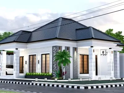 White Luxury Classic House full interior furniture  3D model