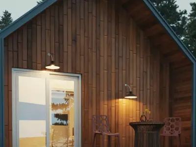 Modern Wooden Cabin House in Forest Exterior 3D Model Low-poly 3D model