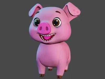 Rigged Pink Stylized Farm Pig Low-poly 3D model