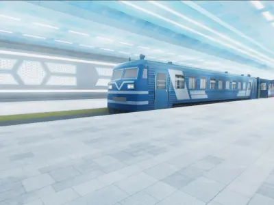 Train Passenger and Modern Train Station Low-poly 3D model