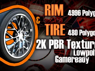 Awesome Rim and Tire 11 Low-poly 3D model