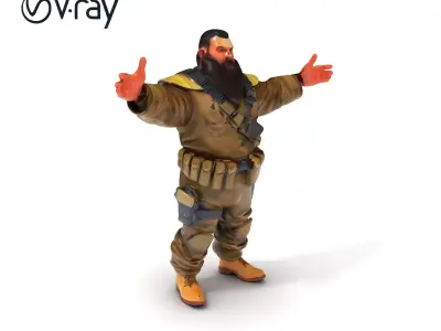 Bearded Soldier D Model with Tactical Gear for Games Low-poly 3D model