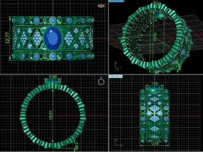 Art Deco Style wedding Ring  oval stone 1501 3D print model