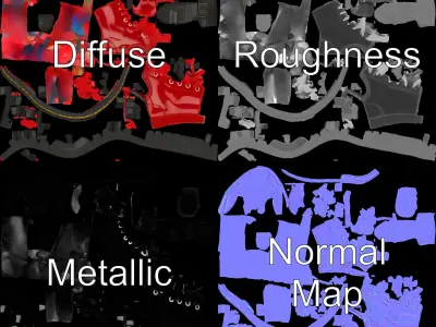 Stylish Red Combat Boot D Model Pack Low-poly 3D model