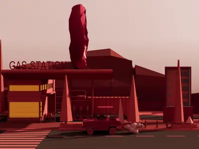 Low poly 3d modular location - gas station Low-poly 3D model