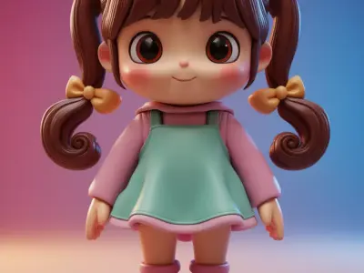 Charming Cartoon Girl Adorable 3D Character Playful Outfit Low-poly 3D model