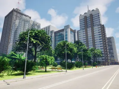 City Downtown Skyscraper Street - Unreal - Lot 05 Low-poly 3D model