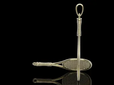 Gold Tennis Racket Pendant 029 3D print model