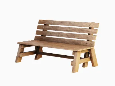 Wooden Outdoor Bench A 04 Low-poly 3D model
