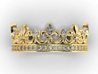 Crown ring with diamonds 3D print model 3D print model