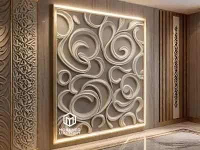 modern panel wall decor set wall relief mural CNC 130 3D model