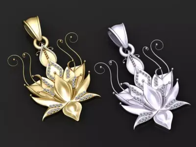 3D printable floral gold pendant 3D print model