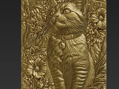 Cat and Flowers A35 3D print model