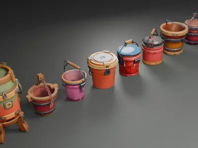 Stylized Buckets  3D model