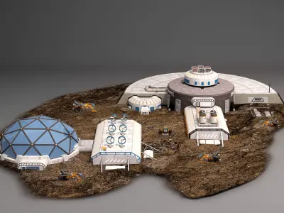 Mars base Low-poly 3D model