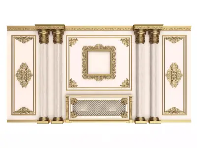 Boiserie Classic Wall with Mouldings 01 White Low-poly 3D model