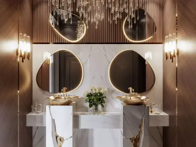 Bathroom-luxury modern bathroom with gold chandelier Low-poly 3D model