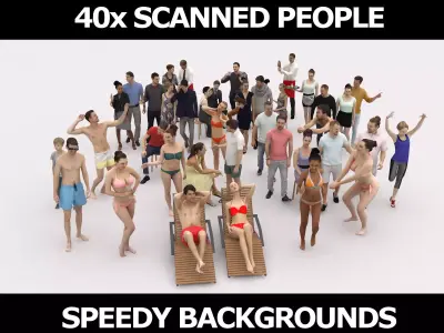 40x  Crowds Scanned Beach Summer Casual Cafe People  Low-poly 3D model