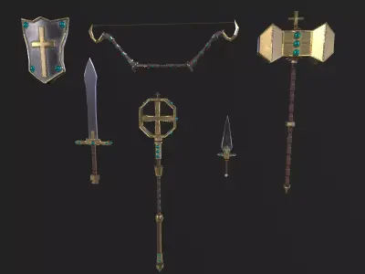 fantasy Holy Weapon sword asset  pack low poly Low-poly 3D model