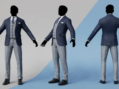 Men Pans with Shirt Blazer and Shoes Mix Grey Blue Black Low-poly 3D model