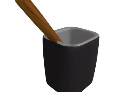 Modern Black Holder with Wood Stick Low-poly 3D model