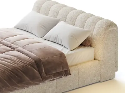 Salami Queen Bed - Maya Cream Boucle 3D model