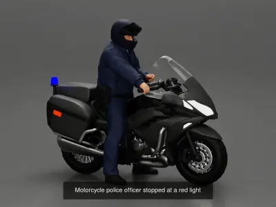 Two police officers riding motorcycle stopped at a red light 3D Model Pack