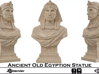 Ancient Egyptian Pharaoh Statue - Weathered Stone Bust 3D Model 3D model