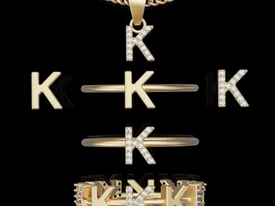 Letter k earring pendant ring    printable jewelry 3D model 3D print model