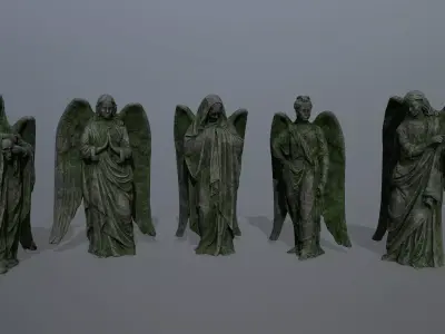 Angel Statue set 3D Model Collection