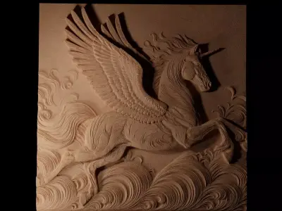 Flying Unicorn CNC 3d Print High Relief Sand Casting 3D print model