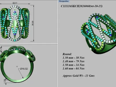 light weight gold diamond rings-C111116SKCH2026060-wt-10-15 3D print model