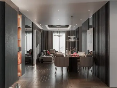 Modern luxury Living room and kitchen interior design  3D model