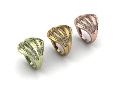 3D Model of Elegant Gold Ring with Stones  Ready for Casting 3D print model