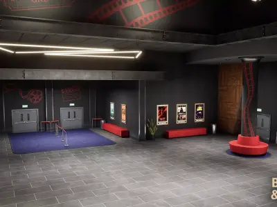 Movie Theater Scene with Foyer Low-poly 3D model