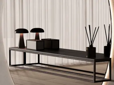 247 hallway zone 09 minimal hall with big round mirror 01 3D model