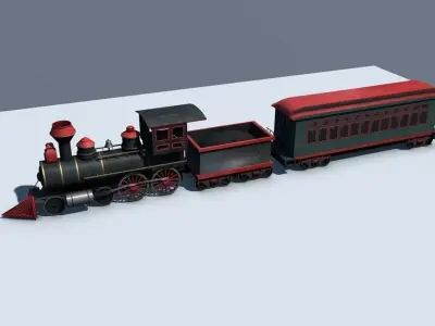 Low Poly Steam Engine Train Low-poly 3D model