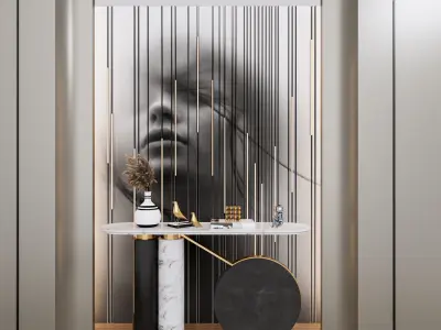 Sideboard with wall panel and flooring 2 3D model