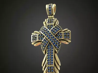 Cross gems two colored metal 3D print model