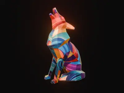 Polygonal Howling Wolf Low-poly 3D model