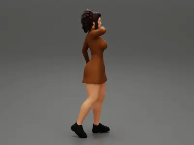 young woman in neck long sleeve dress 3D print model