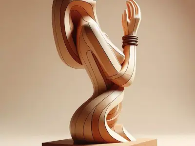 Layered Wood Sculpture Abstract Female Form 3D Low-poly 3D model