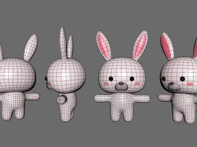 Chubby Rabbit Animated for Games Low-poly 3D model