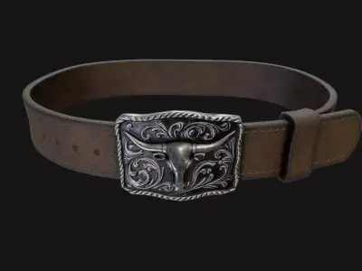 Western Leather Belt with Longhorn Buckle Game-Ready 3D Model  Low-poly 3D model
