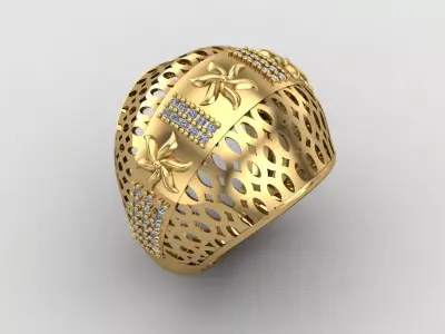 Women Ring With Stone Diamond Ready STL 3DM Models Womens Rings 3D print model 15