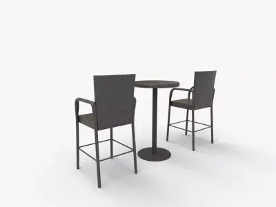 Stetta Outdoor 3 Piece Round Multi-brown Wicker Bar Set 3D model