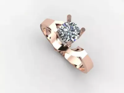 High Detail Contemporary Solitaire Ring  Open Band Twist Style   3D print model