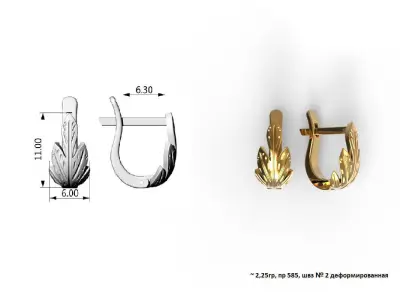 G0097 gold leaf hoop earring 3D print model